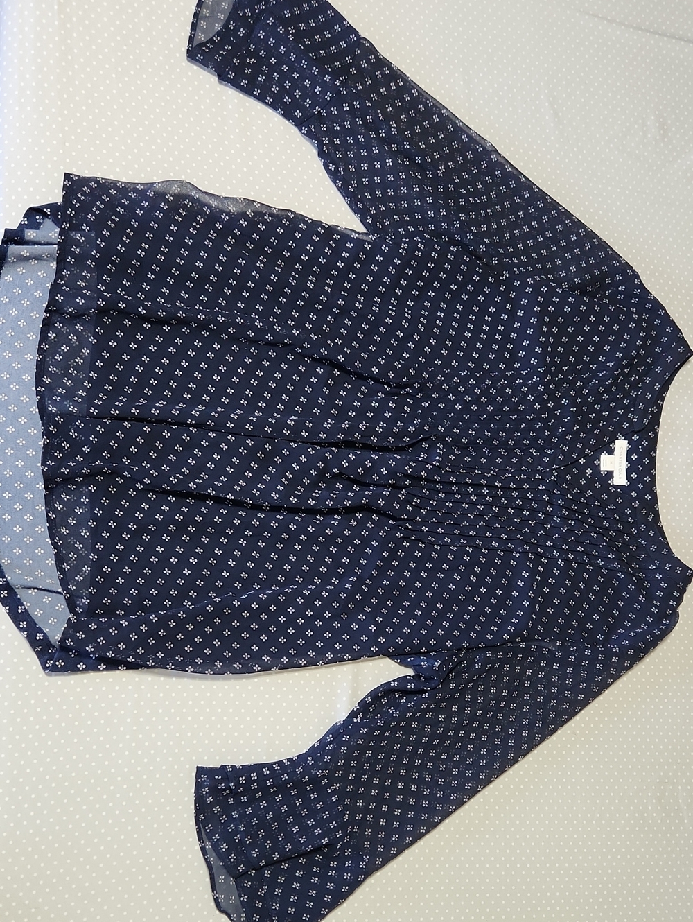 Size XL Navy Long-Sleeve Patterned Blouse